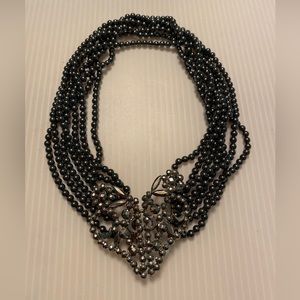 Multi-Strand Hematite Front Clasp Necklace Choker Vintage